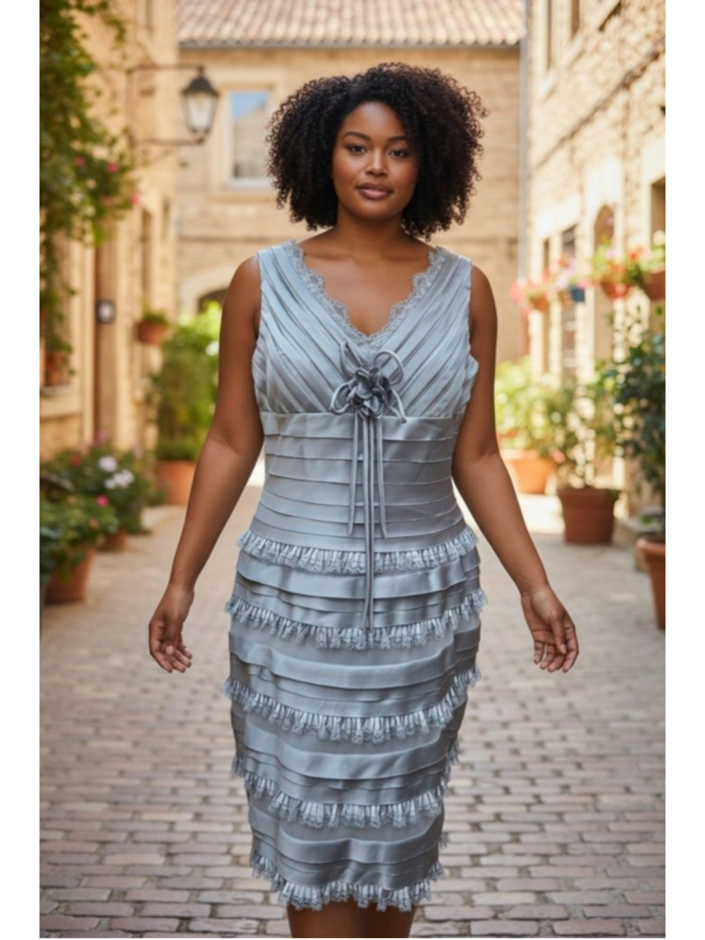 LA MERCHANDISES Gray Ruffled Tiered Dress Plus Size 14